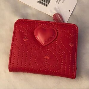 Betsey Johnson Luv Betsey Snap Card Wallet Stitched Heart Color Raspberry NWT